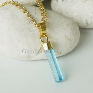 Raw Aquamarine Pendant, 14k Gold Pendant, Sterling Silver Jewelry, Raw Crystal Pendant, March Birthstone, Raw Gemstone Jewelry, Gift For Her