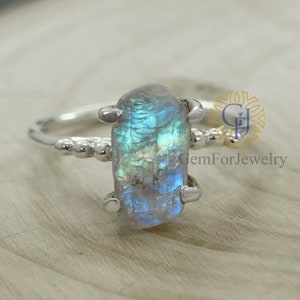 Raw Rainbow Moonstone Ring, Blue Moonstone Crystal, Handmade Raw Stone Ring, Uncut Gemstone Ring, Christmas Gift, Raw Moonstone Jewelry