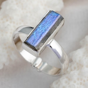 Labradorite Silver Adjustable Ring, Blue Labradorite Ring, Flashy Charm Stone Ring, Crystal Handmade Ring, Birthstone Ring, Gift For Her