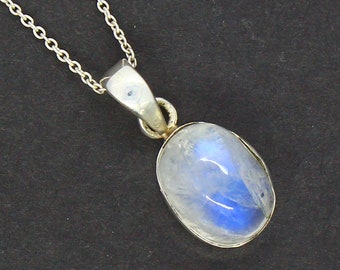 Rainbow Moonstone Silver Necklace Pendant, Oval Moonstone Crystal Pendant, June Birthstone Jewelry, Handmade Silver Jewelry, Gift For Mom
