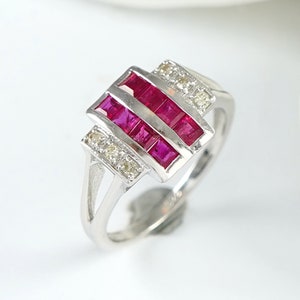 Ruby Diamond Ring, Diamond Engagement Ring, July Birthstone Ring, Precious Stone Ring, Eternity Band Ring, Bridal Ring, Gift For Her