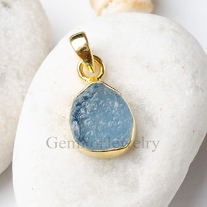 Raw Aquamarine 14K Gold Pendant, Solid Sterling Silver 925, Crystal Pendant, March Birthstone Jewelry, Raw Gemstone Jewelry, Gift For Mom