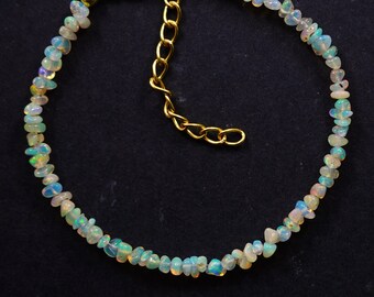 Ethiopian Fire Opal Bracelet, Uncut Opal Polished Beads Jewelry, Handmade 14K Gold Filled Bracelet, Birthstone Jewelry, Christmas Gift