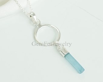 Raw Aquamarine Pendant, Aquamarine Necklace Pendant, Solid Sterling Silver 925, Raw Crystal Pendant, March Birthstone Jewelry, Gift For Her