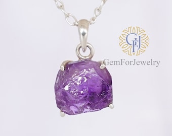 Raw Amethyst Necklace Pendant, Amethyst Crystal Pendant, February Birthstone, Sterling Silver 925, Rough Gemstone Jewelry, Gifts For Her