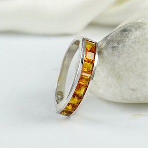 Citrine Half Eternity Band Ring, November Birthstone Ring, Wedding Band Ring, Mother's Day Gift, Eternity Ring Band, Silver Band Ring