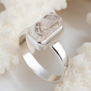 Raw Herkimer Diamond Ring, Uncut Diamond Ring, Diamond Engagement Ring, Raw Crystal Ring, Silver Handmade Ring, April Birthstone Gift