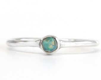 Raw Fire Opal Ring, Opal Stacking Ring, Uncut Gemstone Ring, October Birthstone Ring, Silver Handmade Ring, Birthday Gift, Raw Opal Jewelry