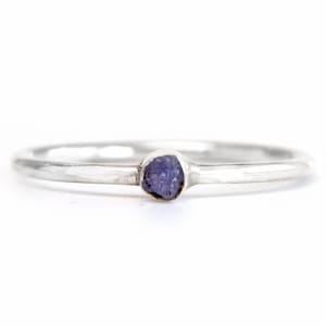 Raw Tanzanite Ring, Tiny Stone Ring, Natural Uncut Gemstone, Handmade Jewelry, Silver Stacking Ring, Dainty Raw Ring, December Birthstone