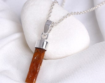 Orange Kyanite Pendant, Raw Kyanite Pendant, Long Crystal Pendant, Raw Gemstone Jewelry, Healing Crystal, Handmade Jewelry, Christmas Gift