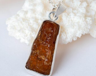 Raw Orange Kyanite Pendant, Kyanite Necklace Pendant, Long Bar Crystal Pendant, Gemstone Jewelry, Handmade Jewelry, Valentines Day Gift
