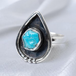 Raw Turquoise Ring, Silver Handmade Ring, Raw Dainty Ring, 925 Sterling Silver, Uncut Gemstone Ring, December Birthstone, Gifts For Her