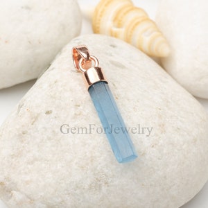 Aquamarine Rose Gold Pendant, Raw Aquamarine Pendant, Sterling Silver Jewelry, Raw Crystal Pendant, March Birthstone, Raw Gemstone Jewelry