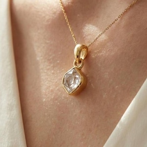 Herkimer Roh Diamant Anhänger, 14K Gold Anhänger Halskette, Handgemachter Silber Schmuck, Heilender Kristall, Ungeschliffener Diamant, Geschenk zum Valentinstag Bild 1