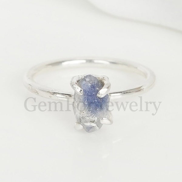 Raw Dumortierite Quartz Ring, Tiny Crystal Dumortierite Ring, Handmade Silver Jewelry, Raw Crystal Ring, Christmas Gift, Gift For Her