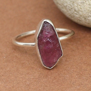 Raw Pink Tourmaline Ring, Silver Handmade Ring, Boho Ring, Stacking Ring, Engagement Ring, October Birthstone Ring, Raw Gemstone Ring