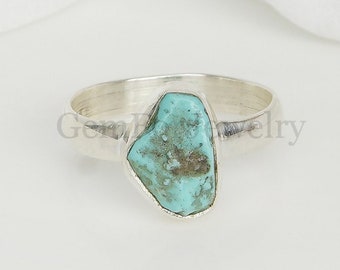 Raw Turquoise Ring, Sleeping Beauty Turquoise, Silver Handmade Ring, Raw Crystal Ring, December Birthstone, Raw Dainty Ring