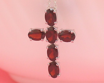 Garnet Cross Pendant, Lord Necklace, Garnet Christian Necklace Pendant, January Birthstone, Religious Necklace, Christening Charm Necklace