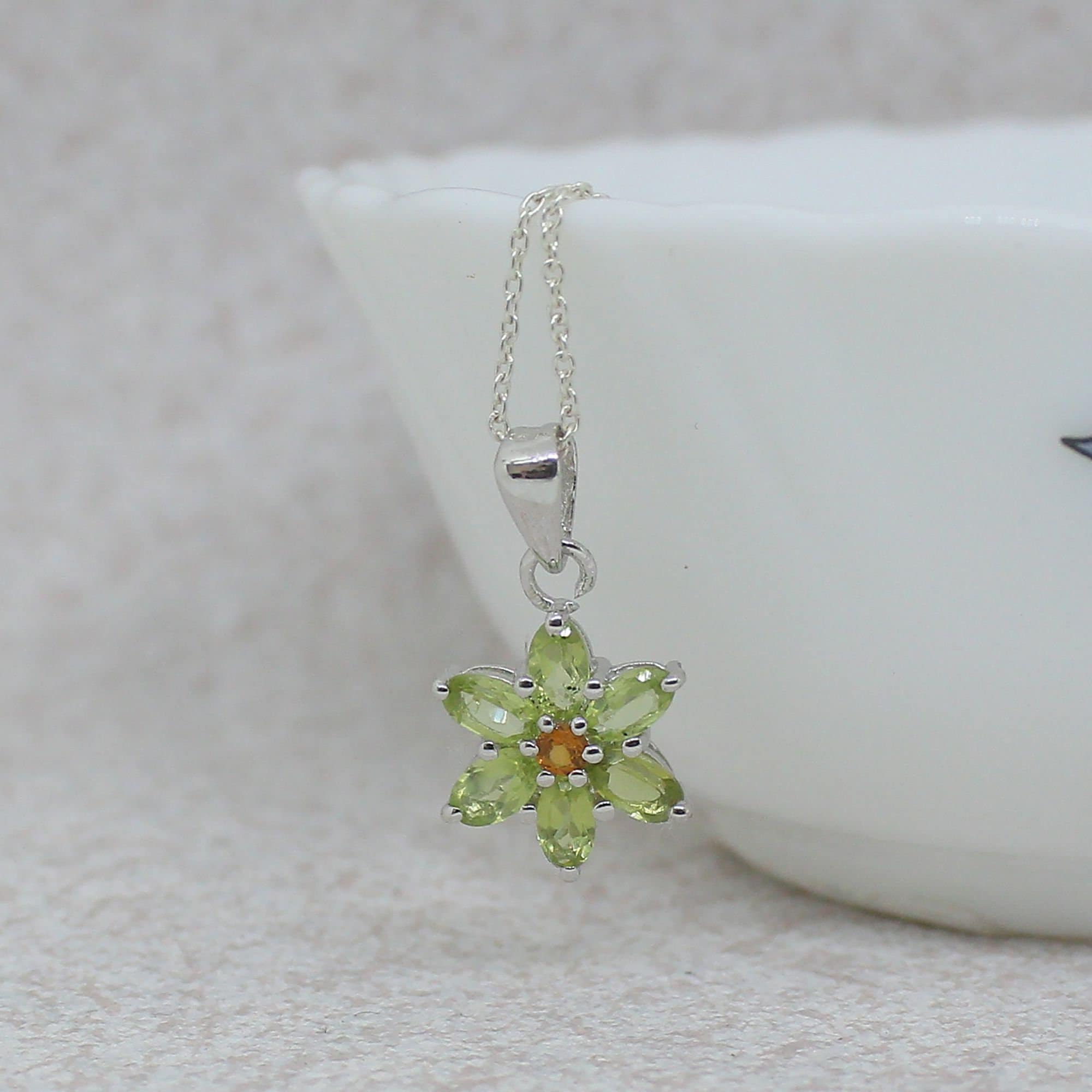 Gemstone Flower Pendant Sterling Silver Pendant 100 Natural Etsy UK