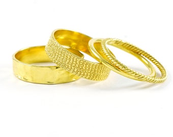 Gold stapelbare Bänder 4 Ring Set, 925 Sterling Silber Schmuck, zierliche Goldschmuck, Schichtring, minimalistischer Ring, Kombination