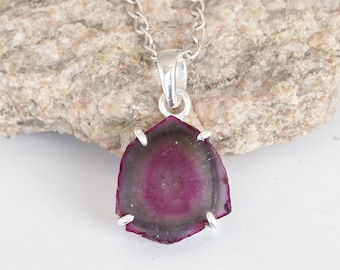 Watermelon Tourmaline Pendant, Bio Tourmaline Slice, Pink Green Tourmaline Pendant, October Birthstone Jewelry, Silver Handmade Jewelry