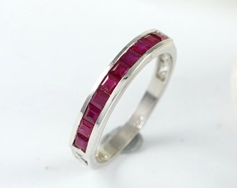 Ruby Engagement Band Ring, July Birthstone Ring, Half Eternity Band Ring, Precious Stone Ring, Eternity Ring, Natural Stone Jewelry