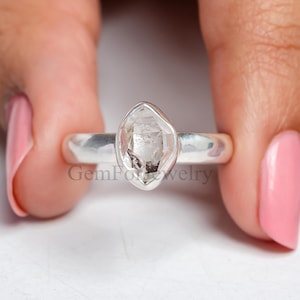 Raw Herkimer Diamond Ring, Uncut Diamond Ring, Diamond Engagement Ring, Raw Crystal Ring, Silver Handmade Ring, April Birthstone Gift