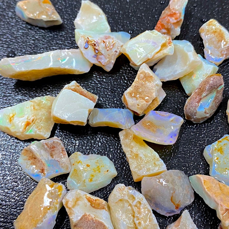 Vit australisk opal, rå, naturlig obehandlad blågrön eldopal, opal av fin kvalitet, rå kristall i bulk, rå oslipad ädelsten, 7-22 MM bild 4