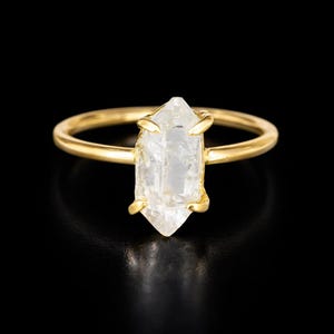 Raw Herkimer Diamond Gold Ring, Uncut Diamond Ring, Diamond Engagement Ring, Raw Crystal Ring, Silver Handmade Ring, April Birthstone