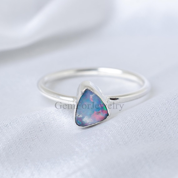 Australian Opal Ring, Silver Opal Ring, Multi Fire Opal Ring