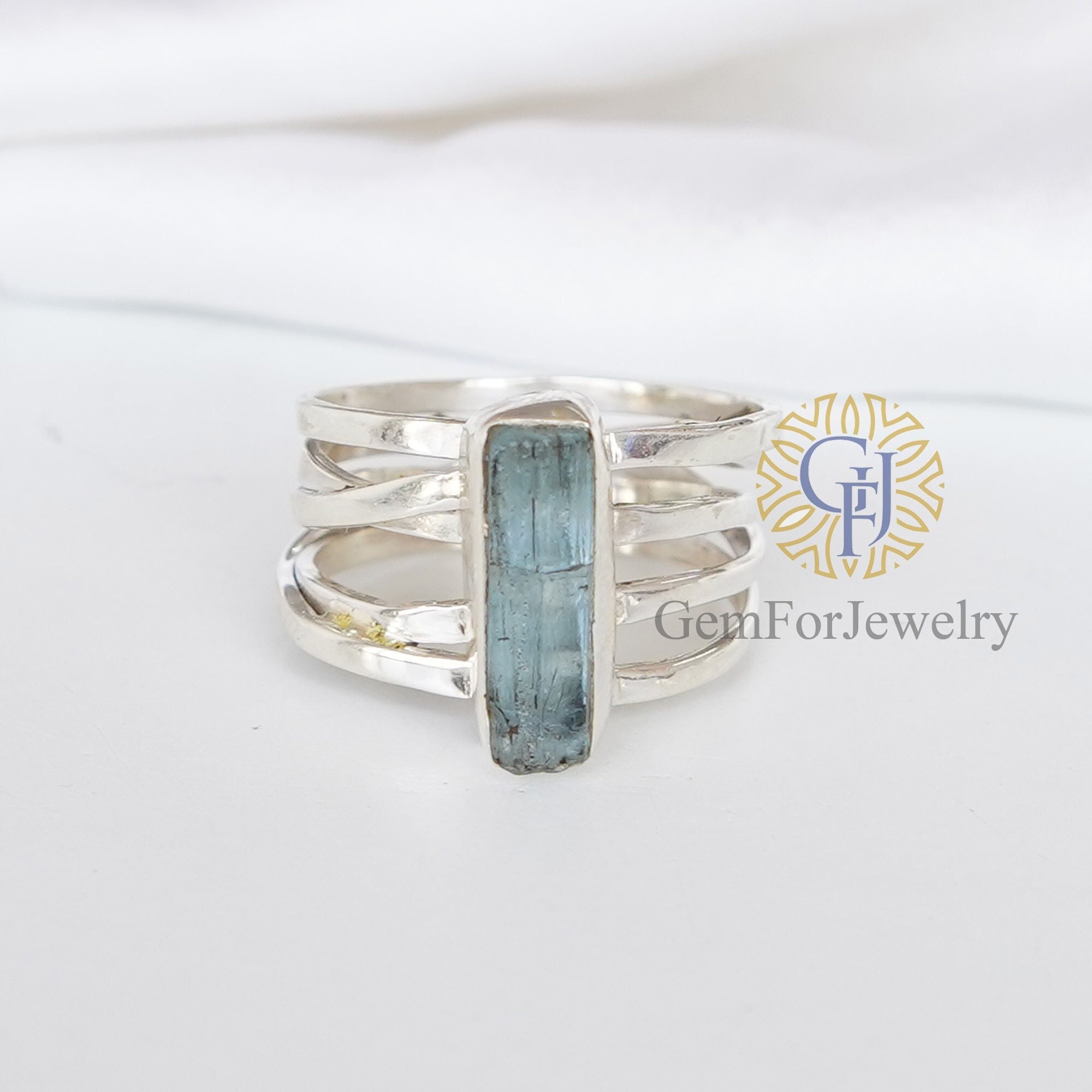 Raw Aquamarine Ring, Spiral Stick Ring, Aquamarine Pencil Ring, Twisted Band Ring, March Birthstone Jewelry, Handmade Ring, Unique Gift Ring