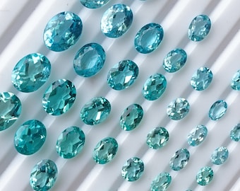 Pietra tagliata di alta qualità di apatite blu, apatite di qualità pulita per gli occhi, pietra preziosa sciolta sfaccettata ovale, dimensioni calibrate 3x4-7x9mm, cristallo di apatite