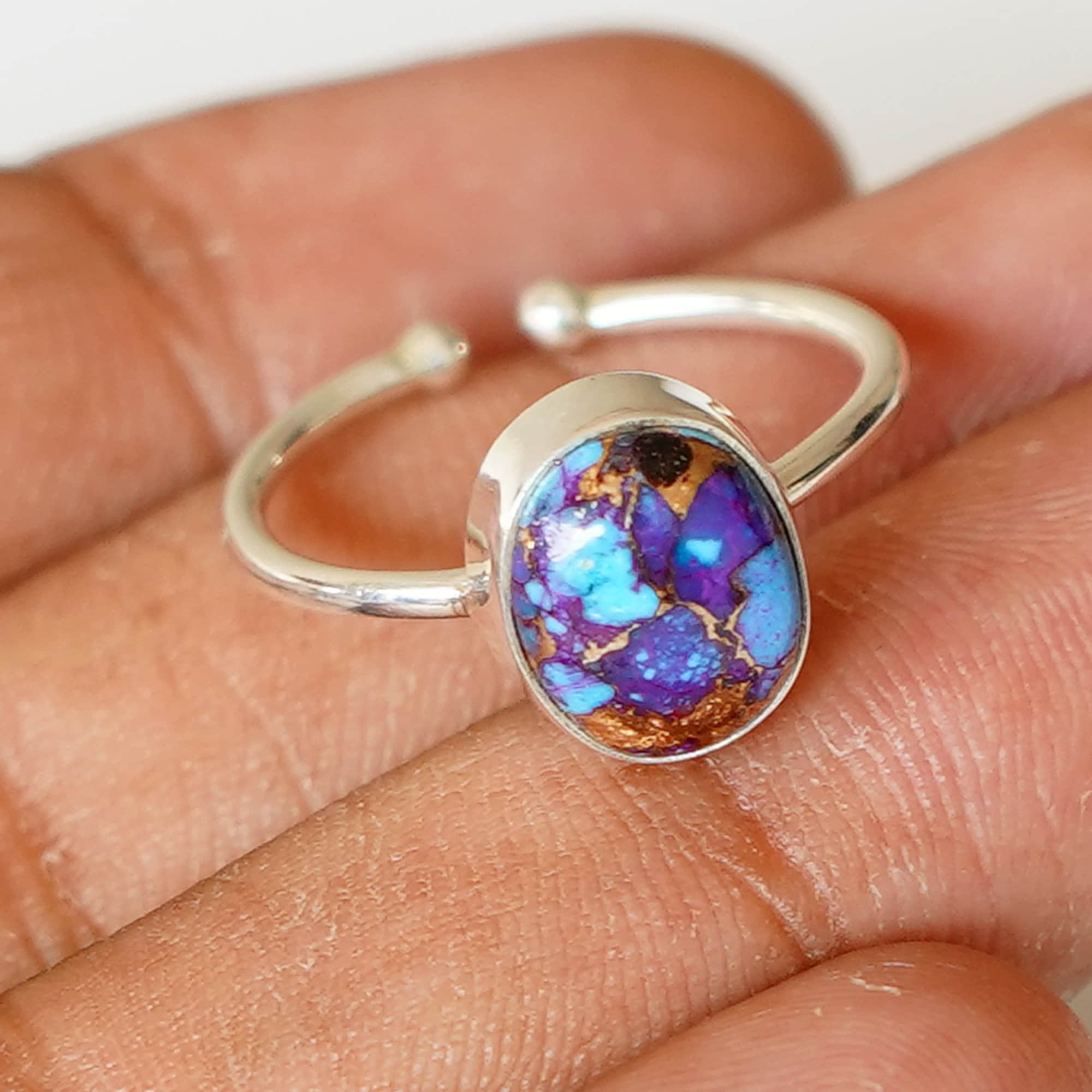 Copper Turquoise Ring, Thin Band Ring, Copper Turquoise Matrix