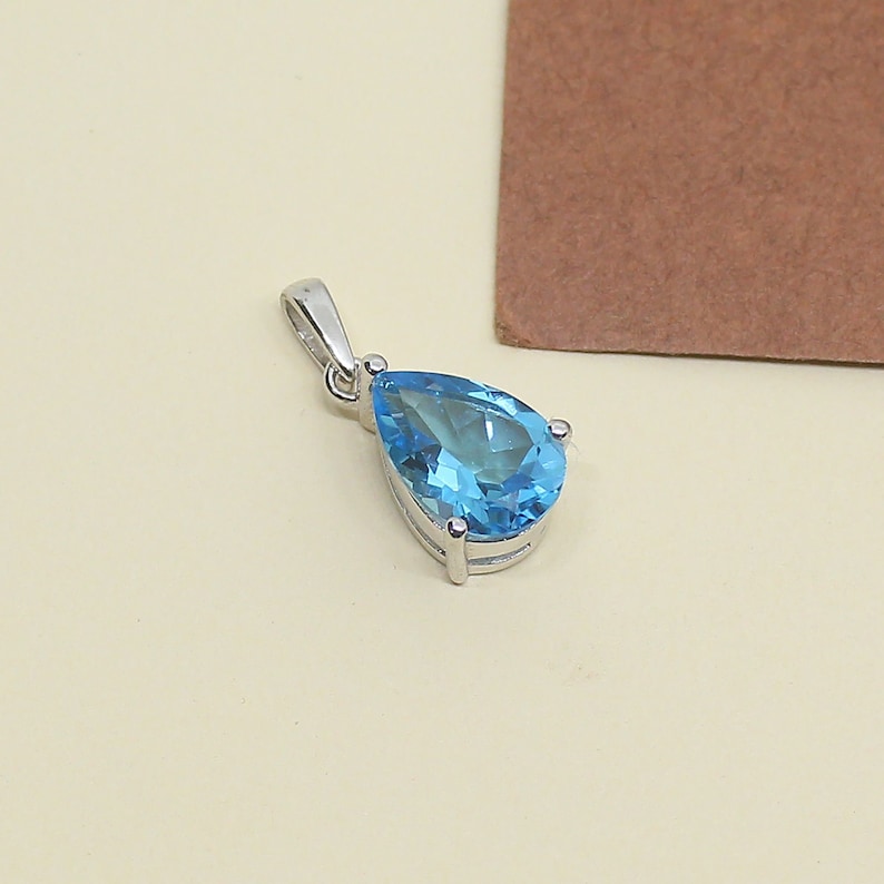Topaz Jewelry Handmade Pear Shaped Blue Stone Pendant Mother/'s Day Gift Gift For Her Anniversary Gift Swizz Blue Topaz Silver Pendant