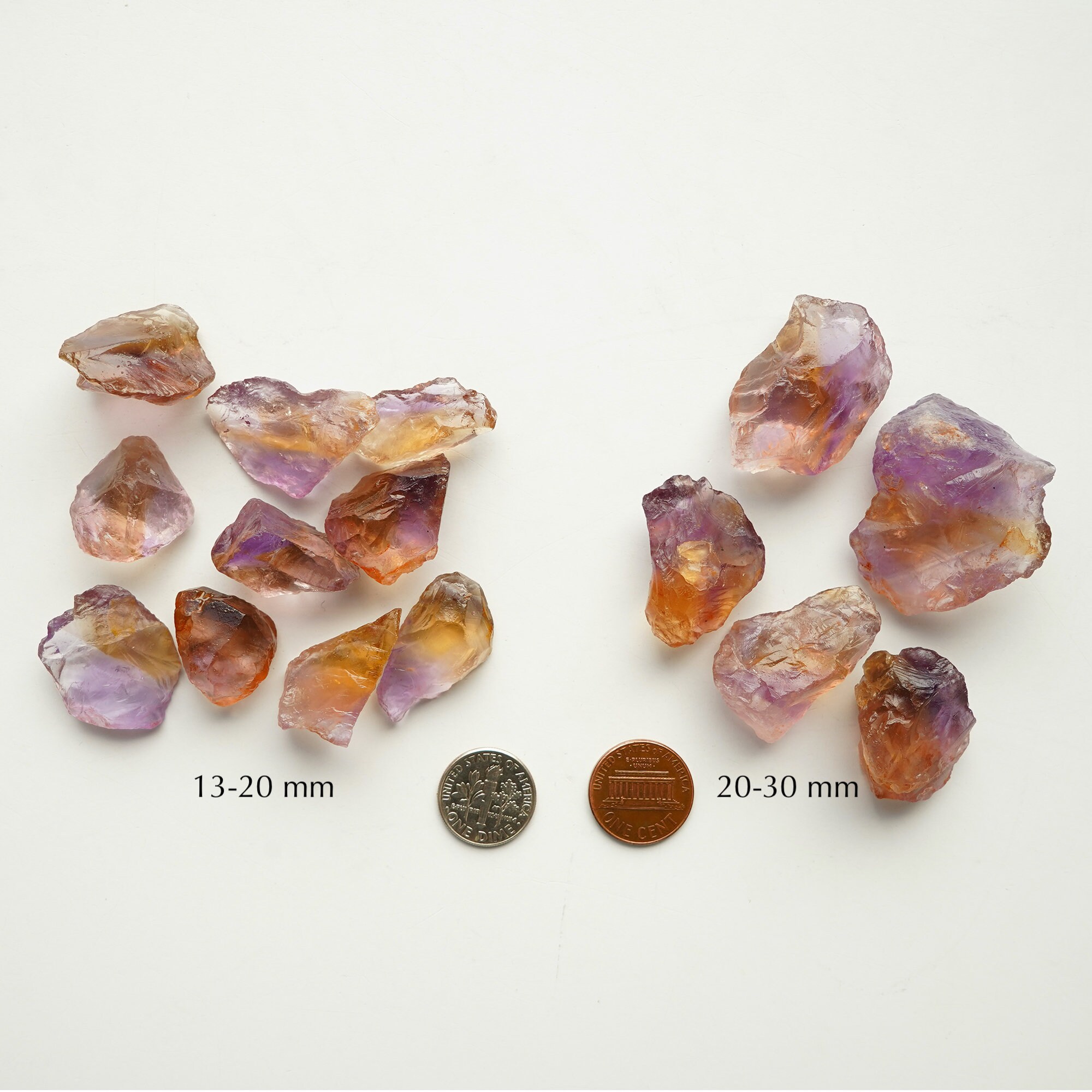 5個の天然アメトリン原石、天然ボリビア産アメトリン原石、20～30mmの