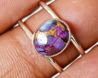 Copper Turquoise Matrix Ring, Double Thin Band Jewelry, December Birthstone Ring, Gold Handmade Ring, Christmas Gift, Gift For Girls