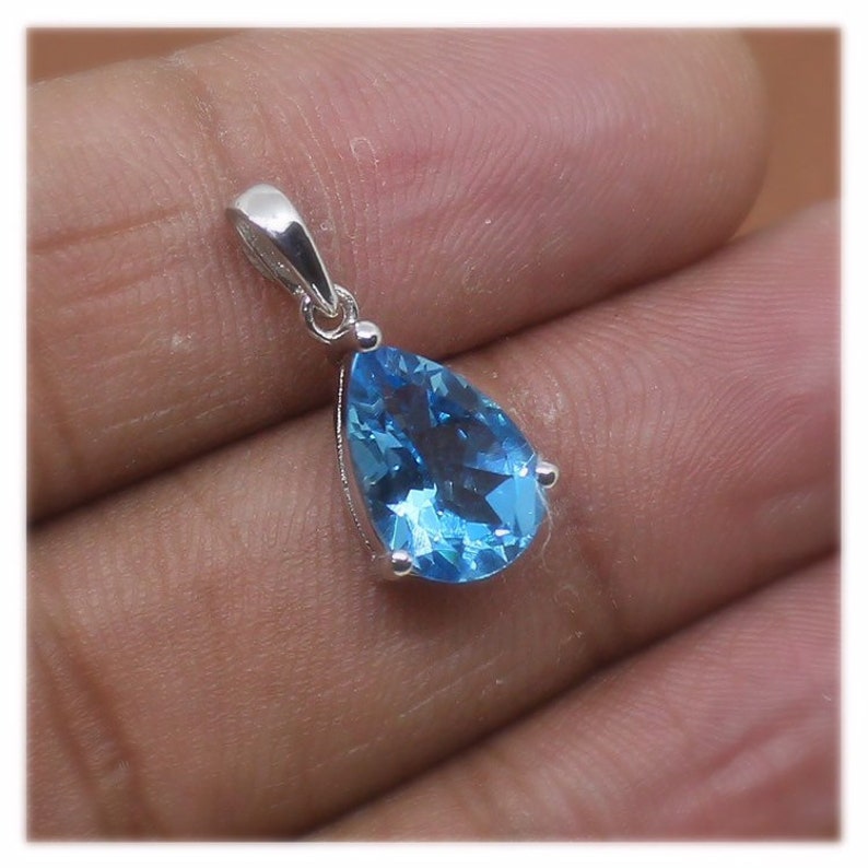 Topaz Jewelry Handmade Pear Shaped Blue Stone Pendant Mother/'s Day Gift Gift For Her Anniversary Gift Swizz Blue Topaz Silver Pendant