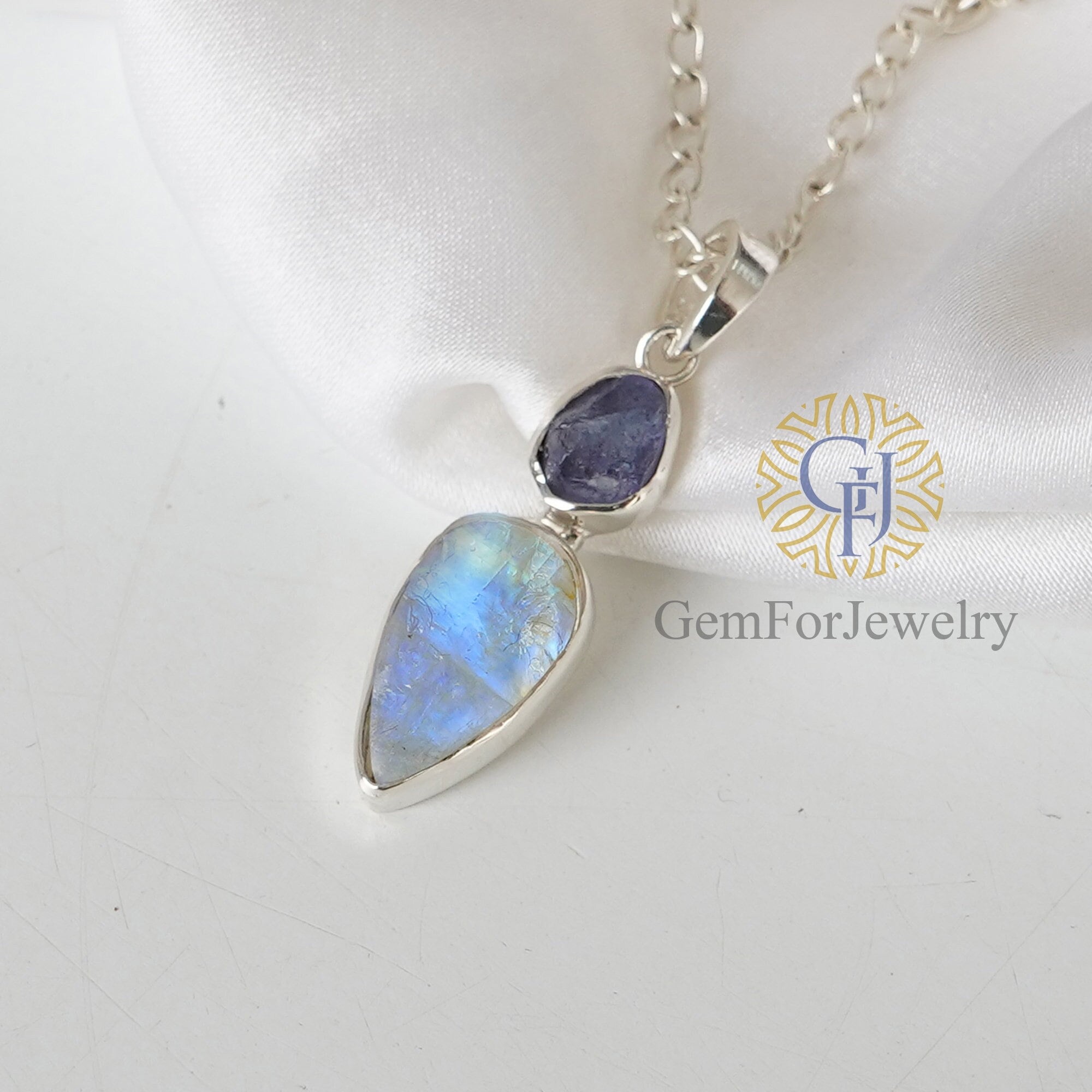 Raw Moonstone Tanzanite Pendant, Multi Stone Pendant, Blue Moonstone Pendant, Tanzanite Necklace Pendant, Crystal Pendant, Birthday Gift