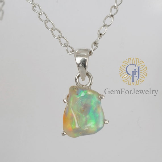 Raw Fire Opal Pendant, Ethiopian Opal Pendant, Uncut Rough Opal, Raw Stone Jewelry, October Birthstone, Handmade Jewelry, Gift For Her