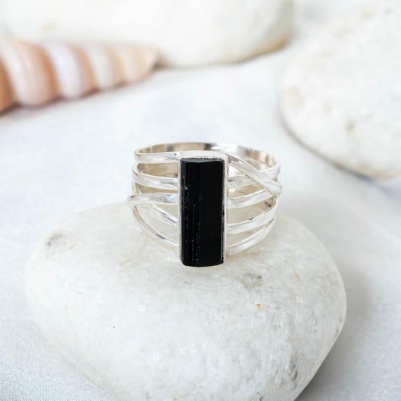Bague Argent Tourmaline Noire Bague Bague En Tourmaline Noire