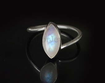 Moonstone Cabochon Ring, Blue Rainbow Moonstone, Crystal Ring, Twisted Band Ring, Handmade Ring, Sterling Silver Ring, June Birthstone Ring