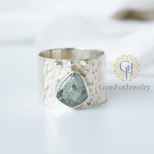 Raw Aquamarine Ring, Thumb Band Ring, Textured Band Ring, Yoga Ring, Anxiety Ring, Aquamarine Jewelry, March Birthstone Ring, Gift For Her