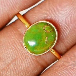 Green Copper Turquoise Matrix Ring, 14K Gold Overlay Silver, Thin Band Adjustable Ring, December Birthstone, Handmade Ring, Christmas Gift