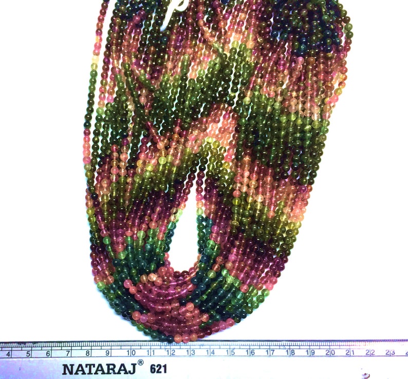 Multi Tourmaline mala necklace Fine Quality Round 40cm Beads 1 strand DIY Jewelry making Multi Tourmaline 3.5MM-4.75MM Wholesale lot