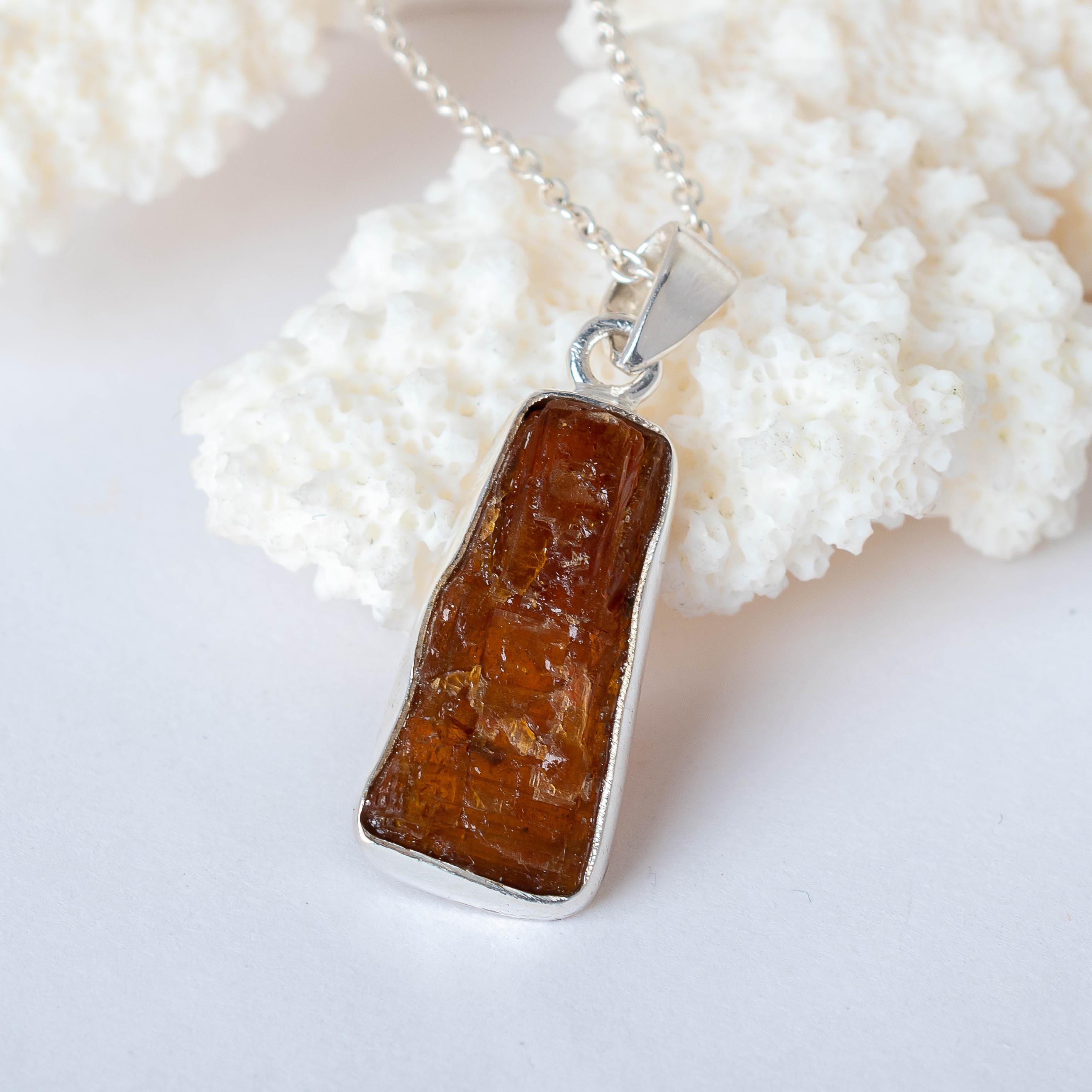 Raw Orange Kyanite Pendant, Kyanite Necklace Pendant, Long Bar