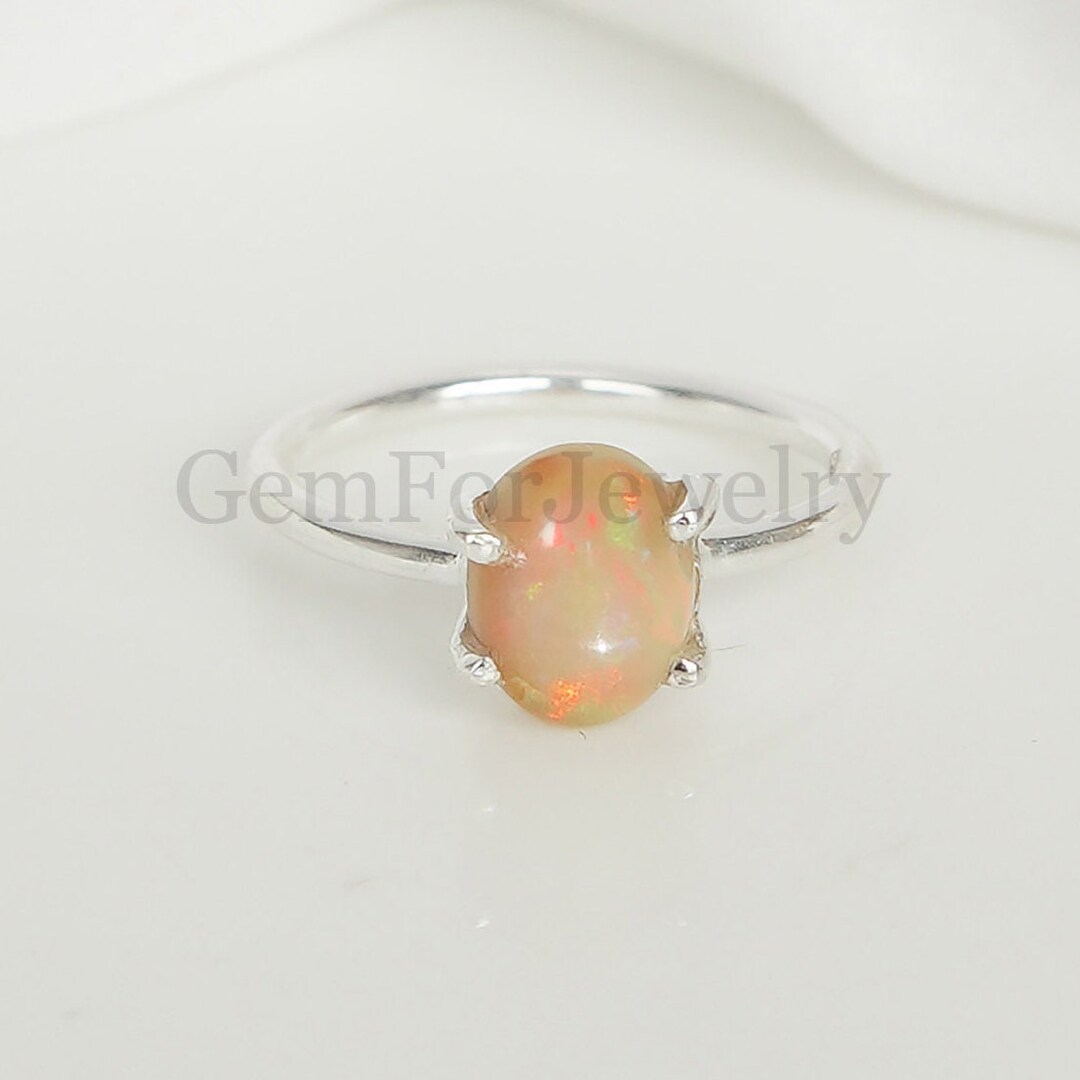 Yellow Fire Opal Ring Ethiopian Opal Ring Oval Cabochon Etsy