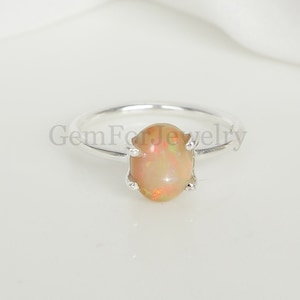 Anillo de ópalo de fuego amarillo, anillo de ópalo etíope, anillo de cabujón ovalado, anillo de piedra preciosa natural, piedra natal de octubre, anillo de plata hecho a mano, anillo de regalo