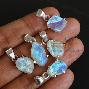 Raw Moonstone Pendant, Blue Fire Moonstone Pendant, Rainbow Moonstone, Moonstone Necklace Pendant, Uncut Rough Moonstone, Birthstone Jewelry