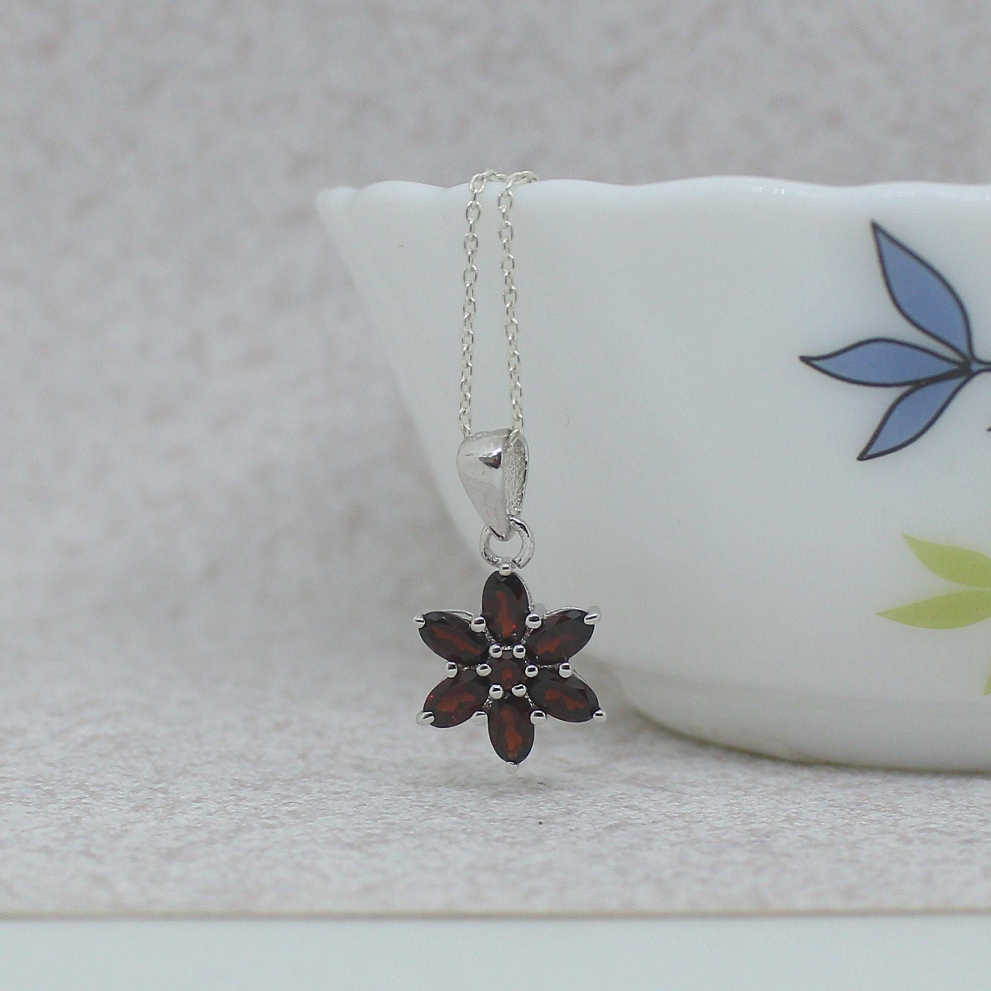 Gemstone Flower Pendant Sterling Silver Pendant 100 Natural Etsy UK