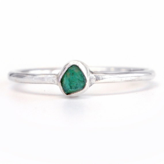 Emerald Stacking Ring, Raw Zambian Emerald Crystal, Thin Band Ring, Handmade Jewelry, Uncut Gemstone, Raw Stone Ring, May Birthstone Jewelry